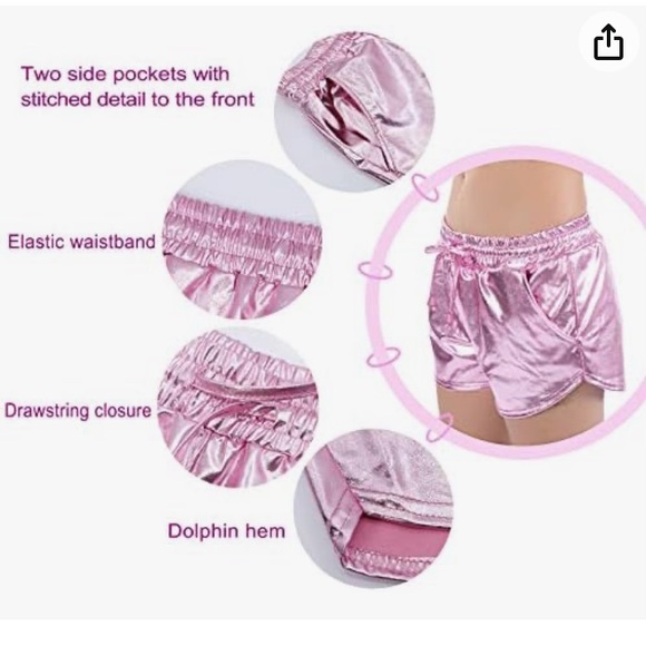 🌞QuiMi Lover High Waisted Pink Metallic Barbiecore Running Shorts - Picture 11 of 12